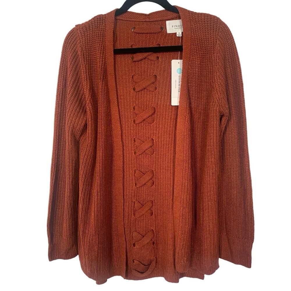 Pinque Rust Orange Open Front Cardigan w/ Back Lace-Up Detail – Size Medium